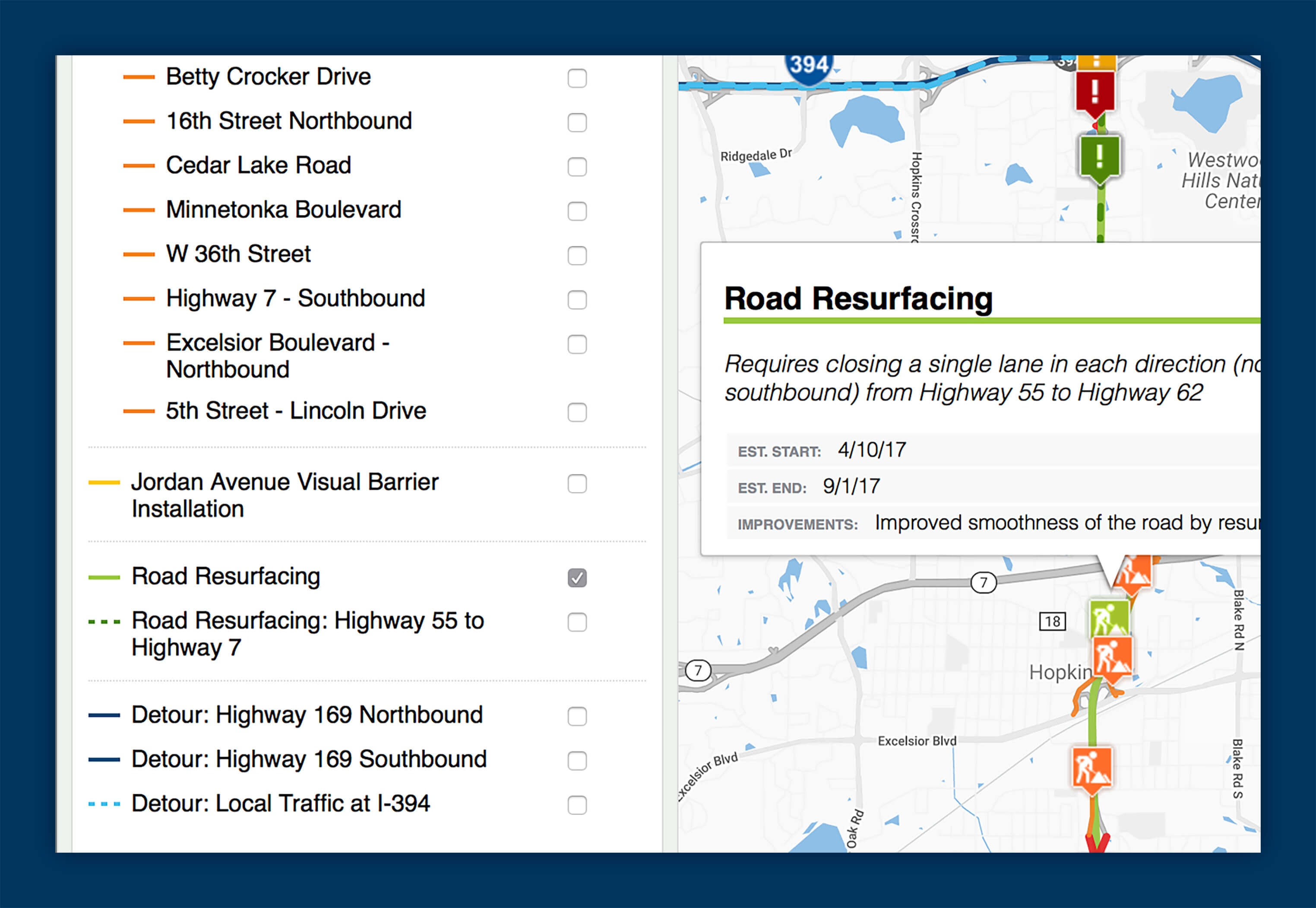 Screenshot of the map showing keyboard navigation