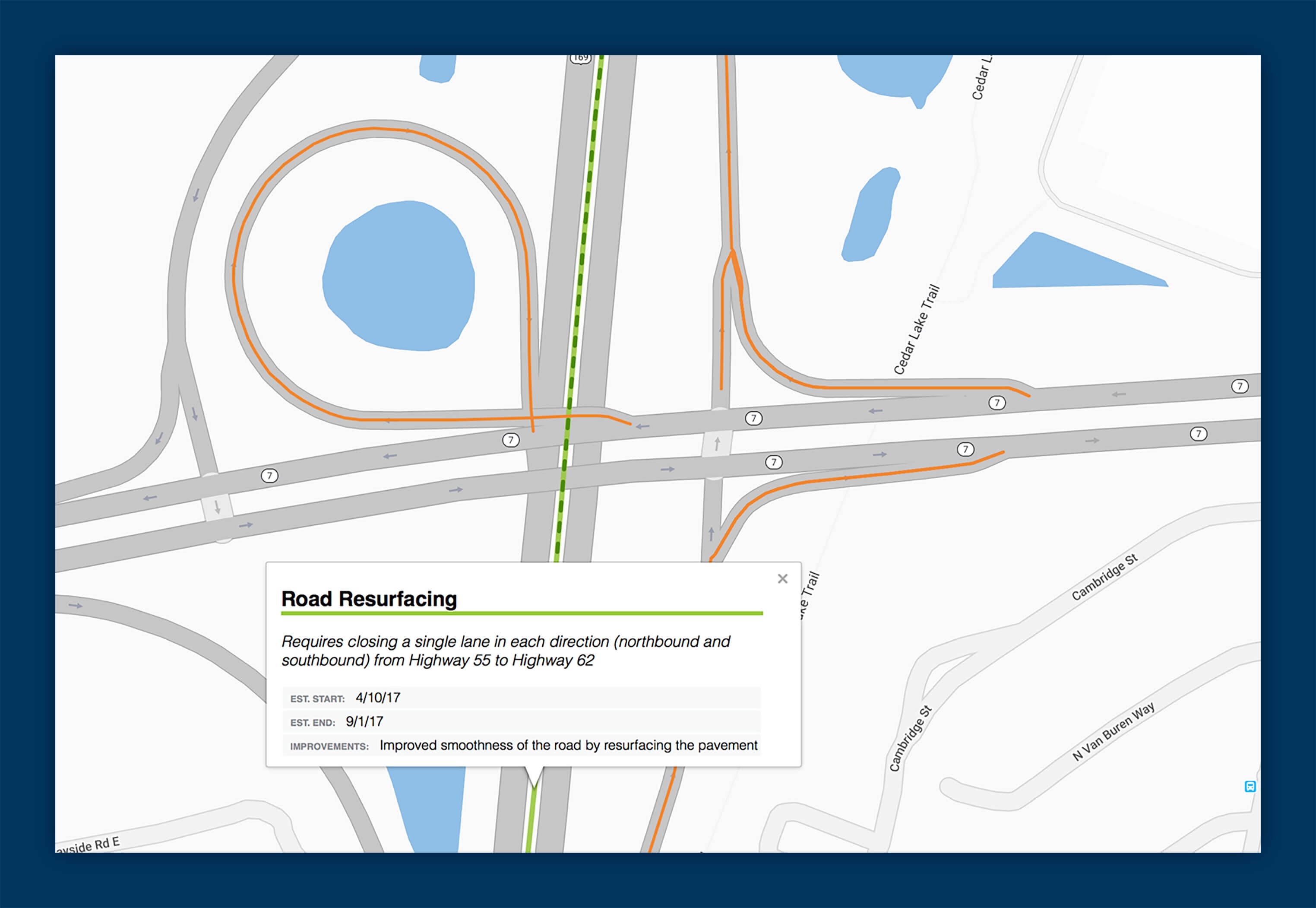 Screenshot of the map showing the detailed level of data